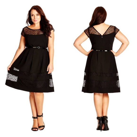 City Chic Crepe Crochet Trim Cocktail Dress M/18W - Picture 2 of 16